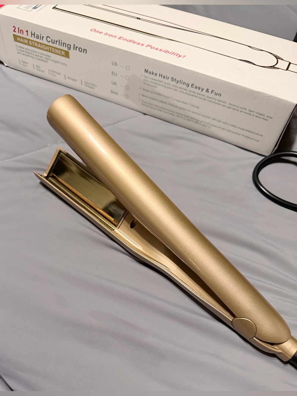2-in-1 Hair Curling & Straightening Iron - Gold - Picture 4 of 9